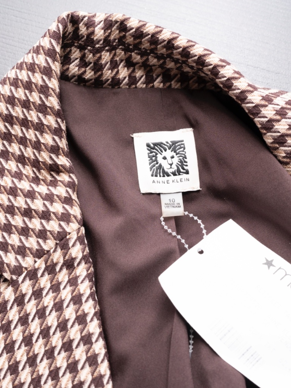 Anne Klein - Brown Houndstooth Single-Button Blazer - Picture 6 of 8